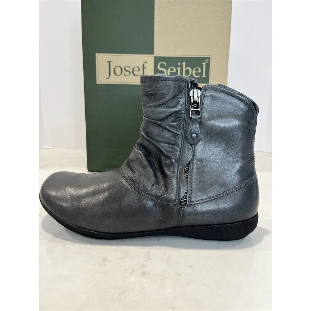 Josef‎ Seibel NEW Gray Leather Side Zip Ankle Boot Bootie EU 37 US 6-6.5 Comfort